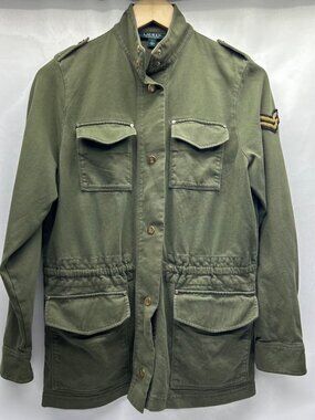 Lauren Ralph Lauren Military-Style Cargo Jacket With Epaulets & Patches Olive Gr
